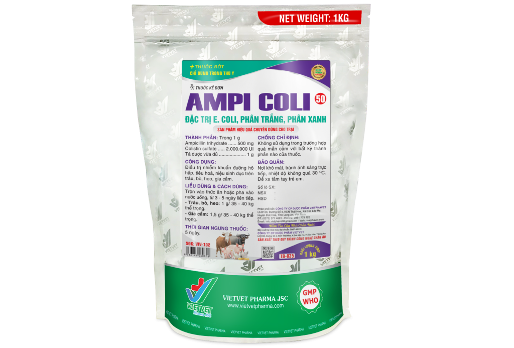 AMPI COLI 50 - đặc trị E.Coli, toi gà, gà rù, phân trắng, phân xanh.