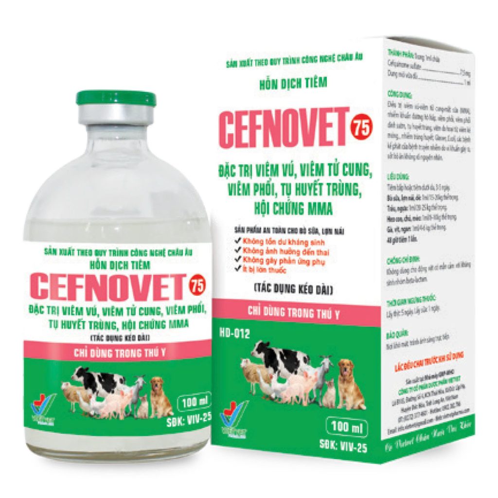 CEFNOVET 75 - Đặc trị viêm vú, viêm tử cung,viêm phổi, tụ huyết trùng,hội chứng MMA