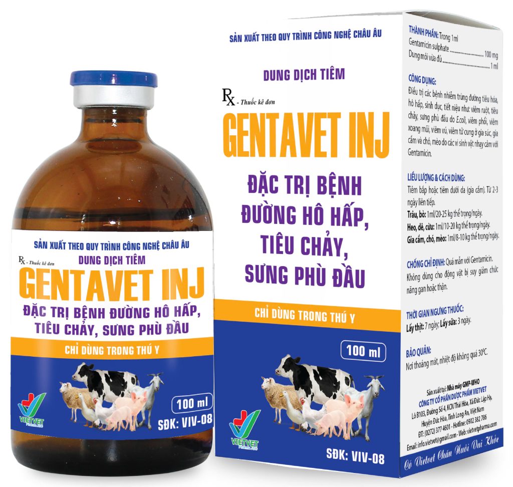 Gentavet INJ - Đặc trị đường hô hấp, tiêu chảy, sưng phù đầu